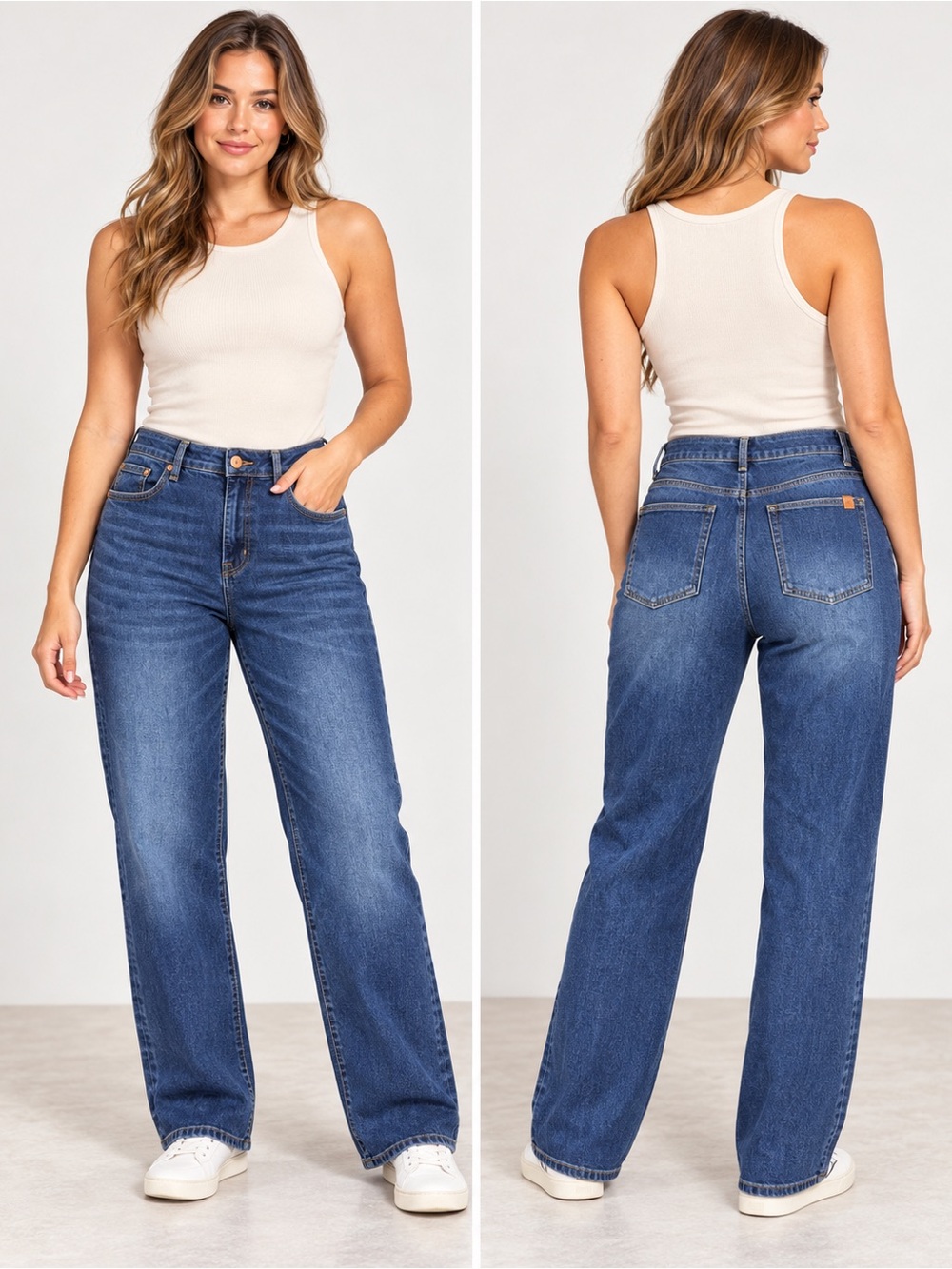HALARA Mid-Rise Wide Leg Jeans in Dark Blue Wash